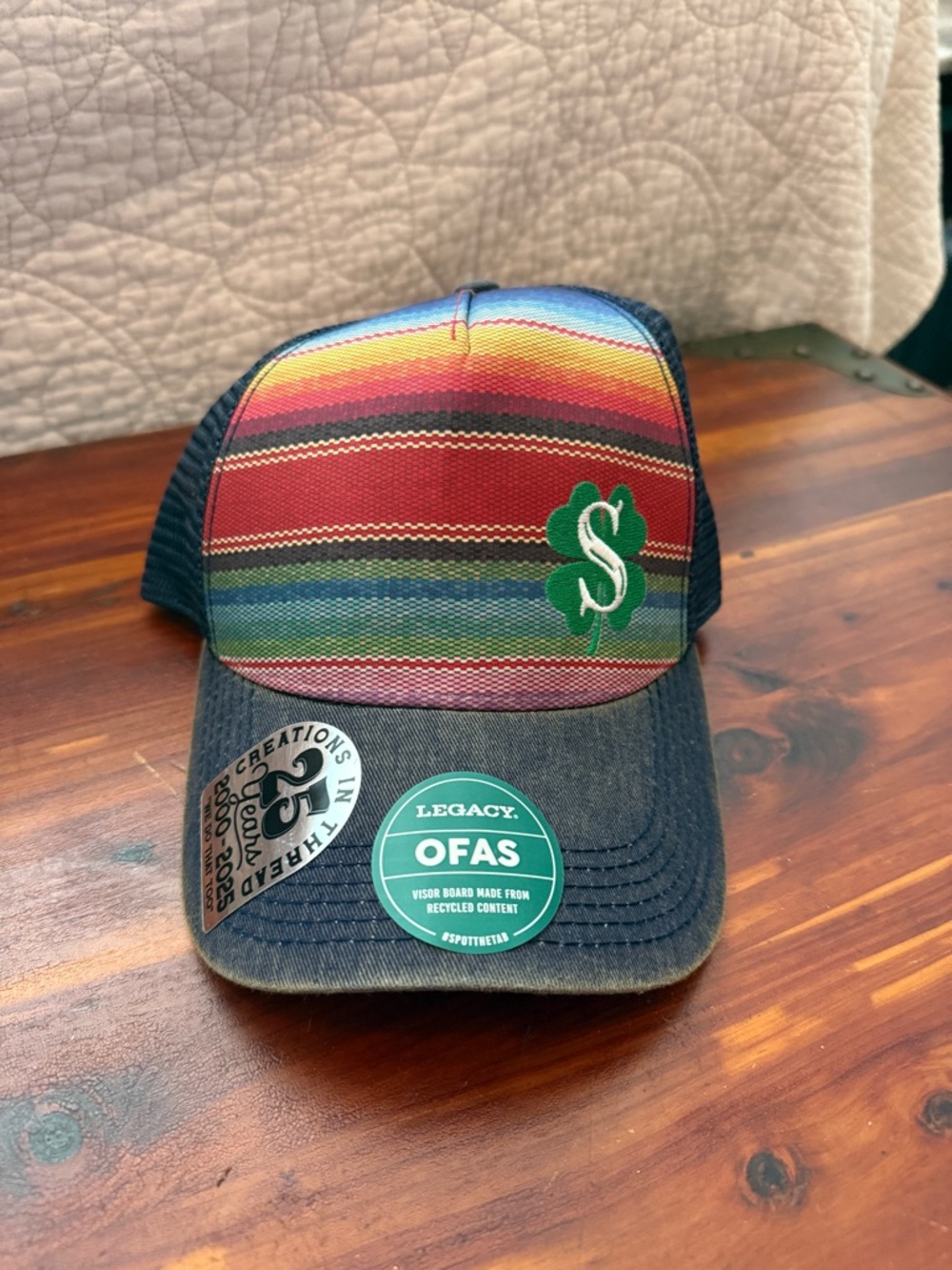 Shamrockk Striped Western Trucker Hat with Green Dollar Sign Patch NWT